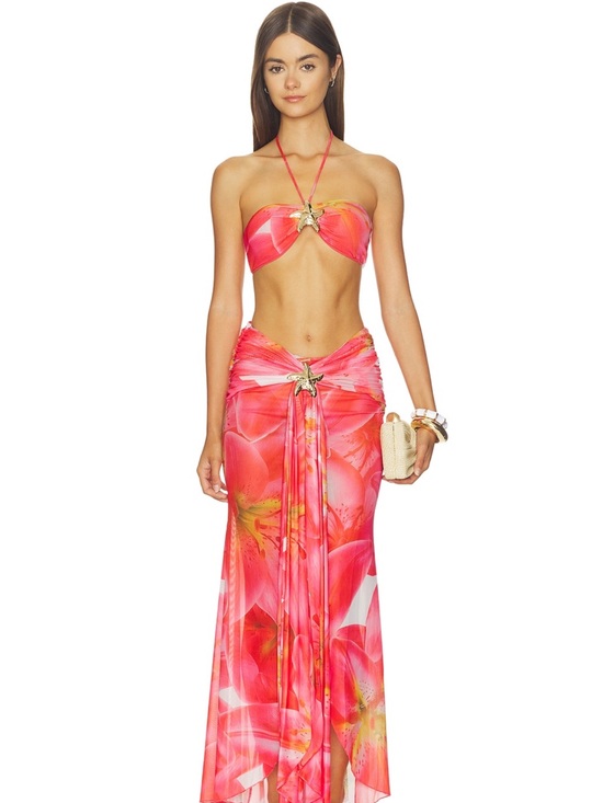 REVOLVE Dresses & Skirts - REVOLVE Red Floral Bandeau Top and Skirt Set Superdown